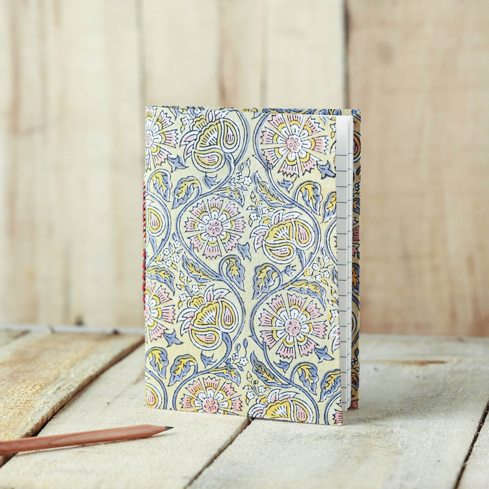 Beige - Sanganeri Fabric Cover Handmade Paper Notebook (7 x 5 in)