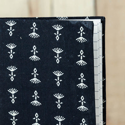 Black - Sanganeri Fabric Cover Handmade Paper Notebook (7 x 5 in)