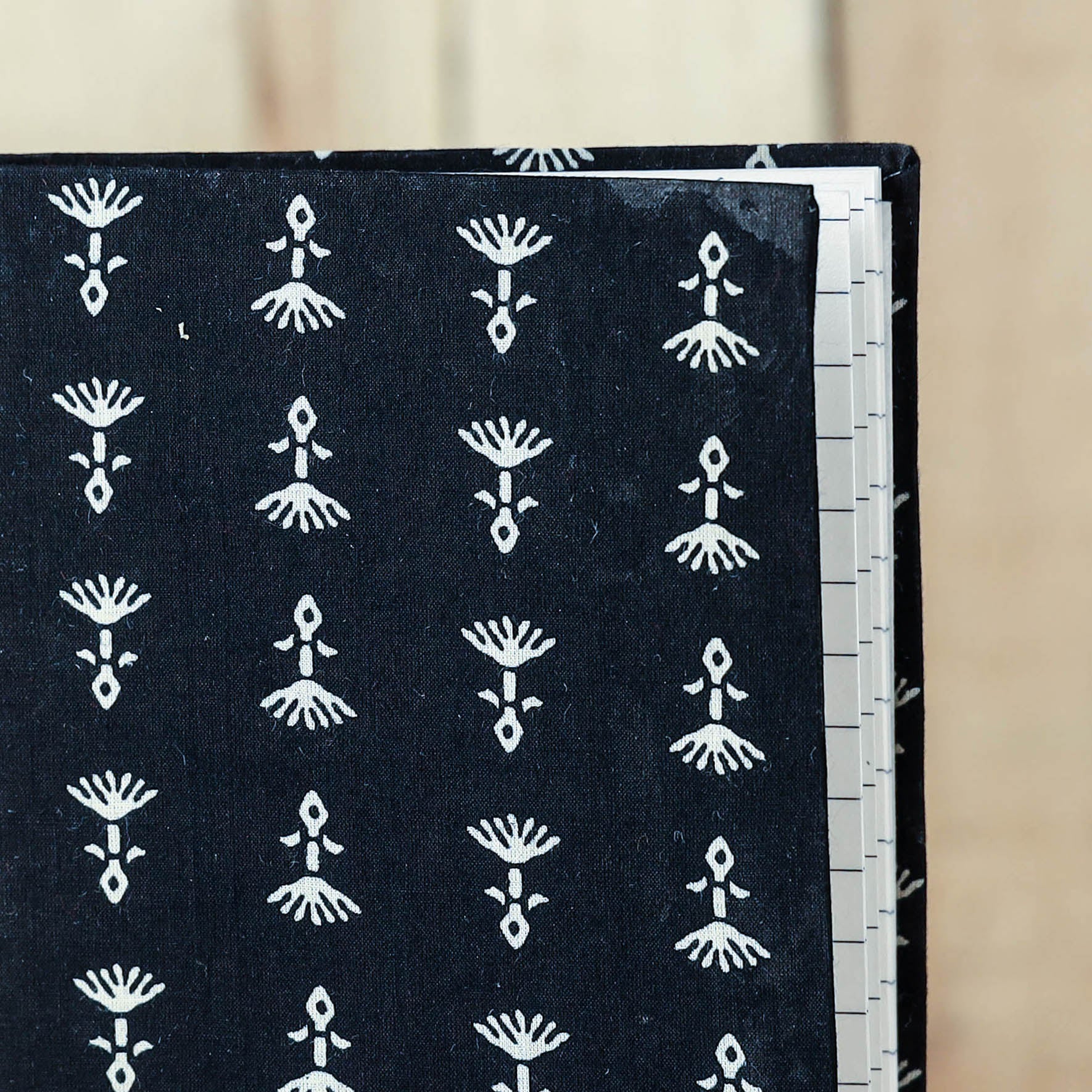 Black - Sanganeri Fabric Cover Handmade Paper Notebook (7 x 5 in)