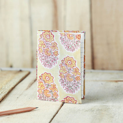 Beige - Sanganeri Fabric Cover Handmade Paper Notebook (5 x 3.5 in)