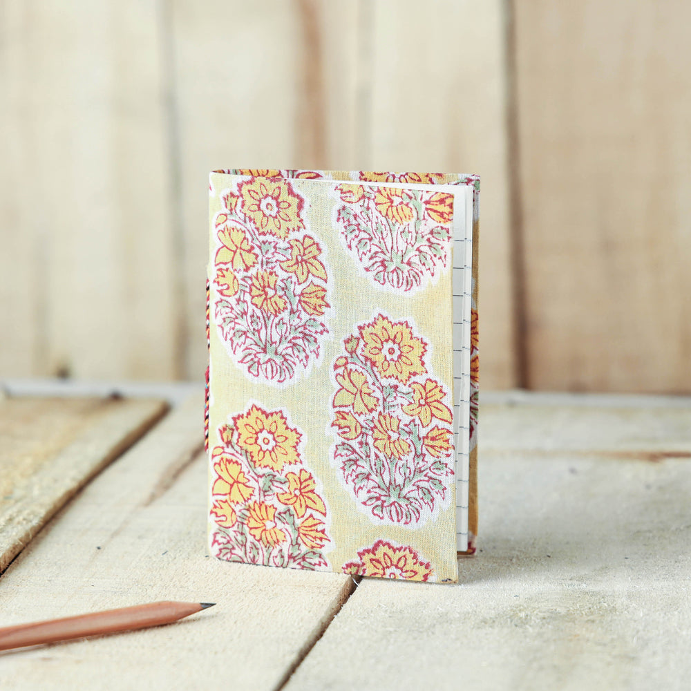 Beige - Sanganeri Fabric Cover Handmade Paper Notebook (5 x 3.5 in)