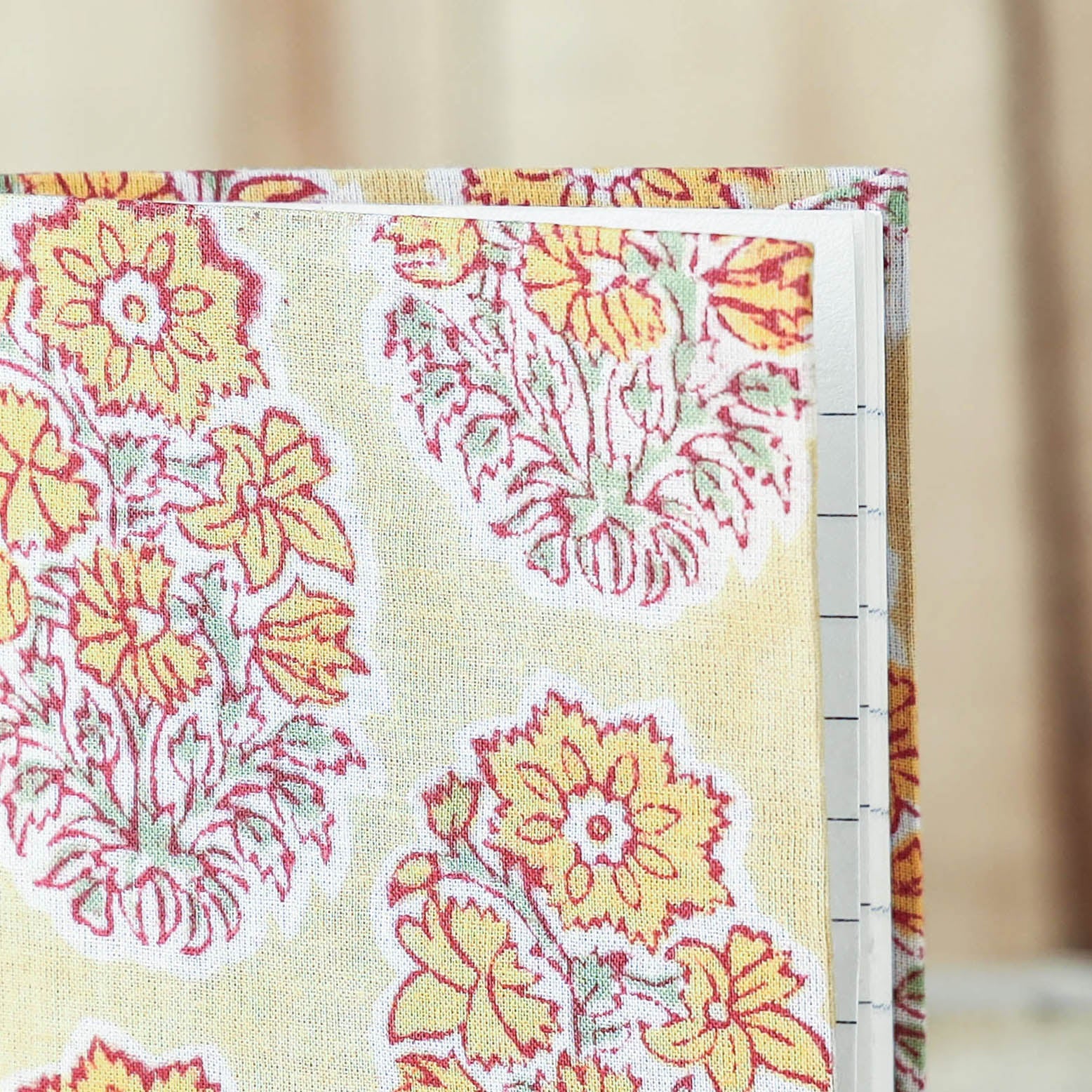 Beige - Sanganeri Fabric Cover Handmade Paper Notebook (5 x 3.5 in)