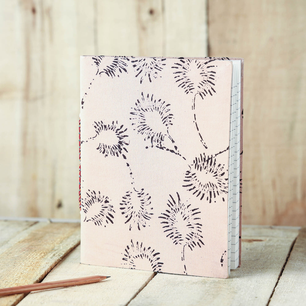 Beige - Sanganeri Fabric Cover Handmade Paper Notebook (9 x 7 in)