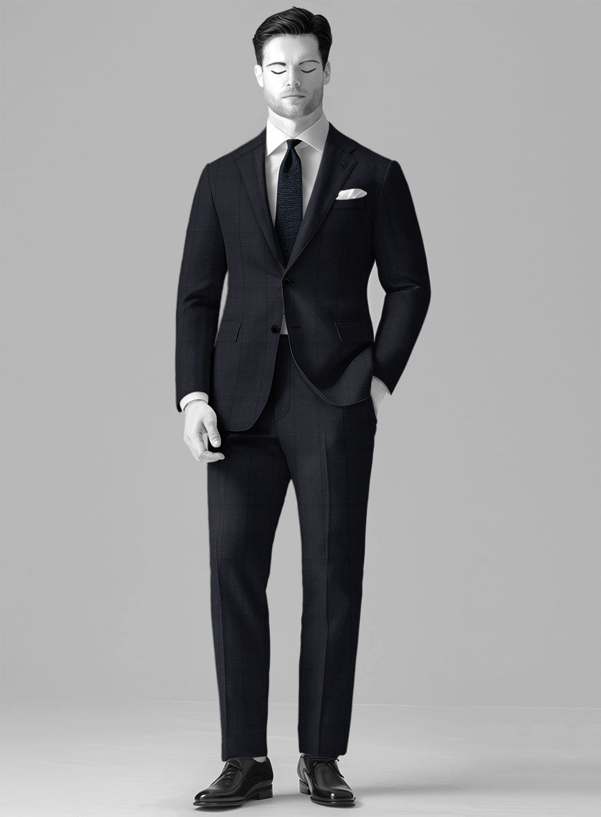 Napolean Artici Windowpane Blue Wool Suit