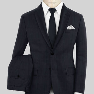 Napolean Artici Windowpane Blue Wool Suit