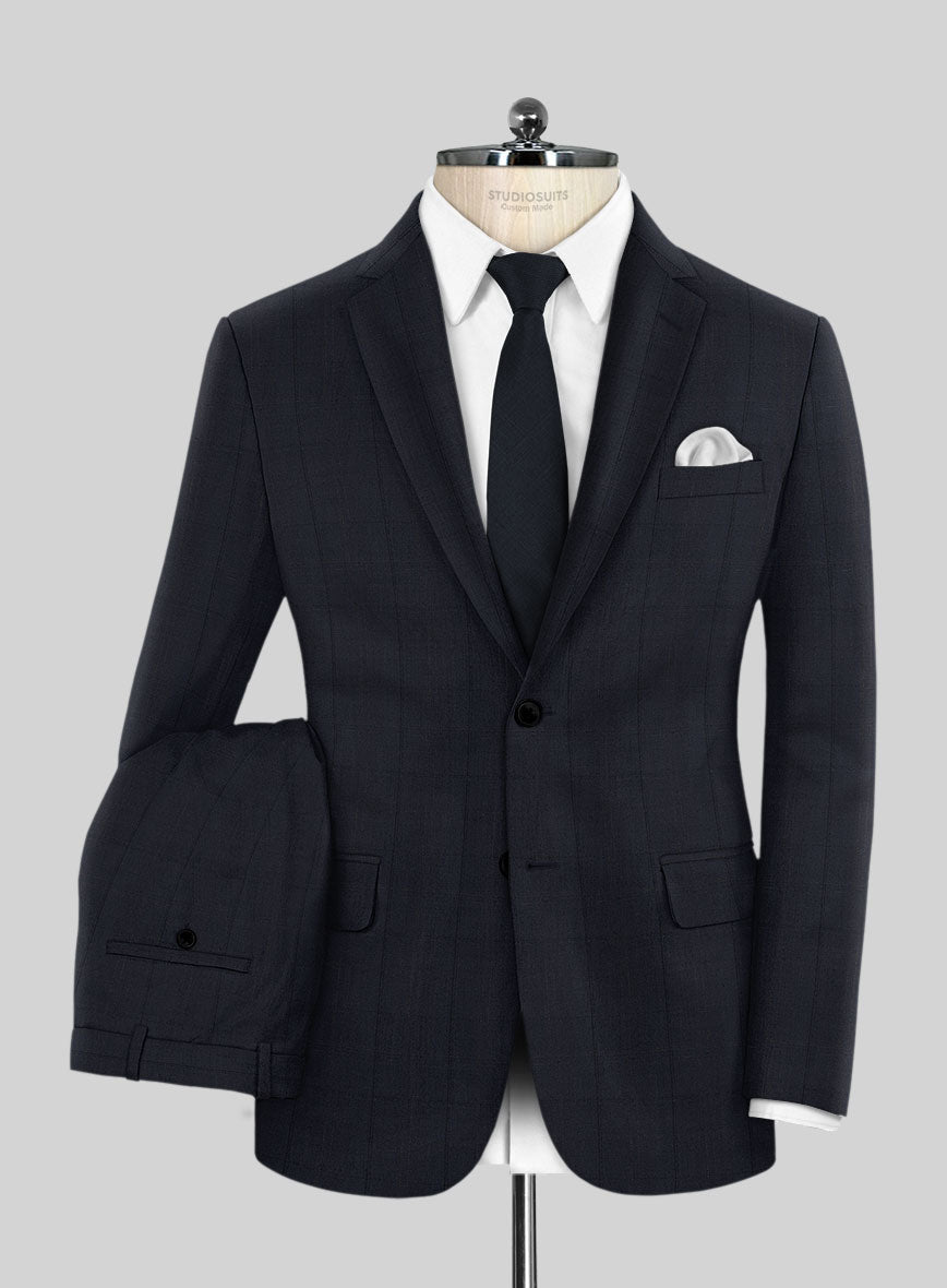 Napolean Artici Windowpane Blue Wool Suit