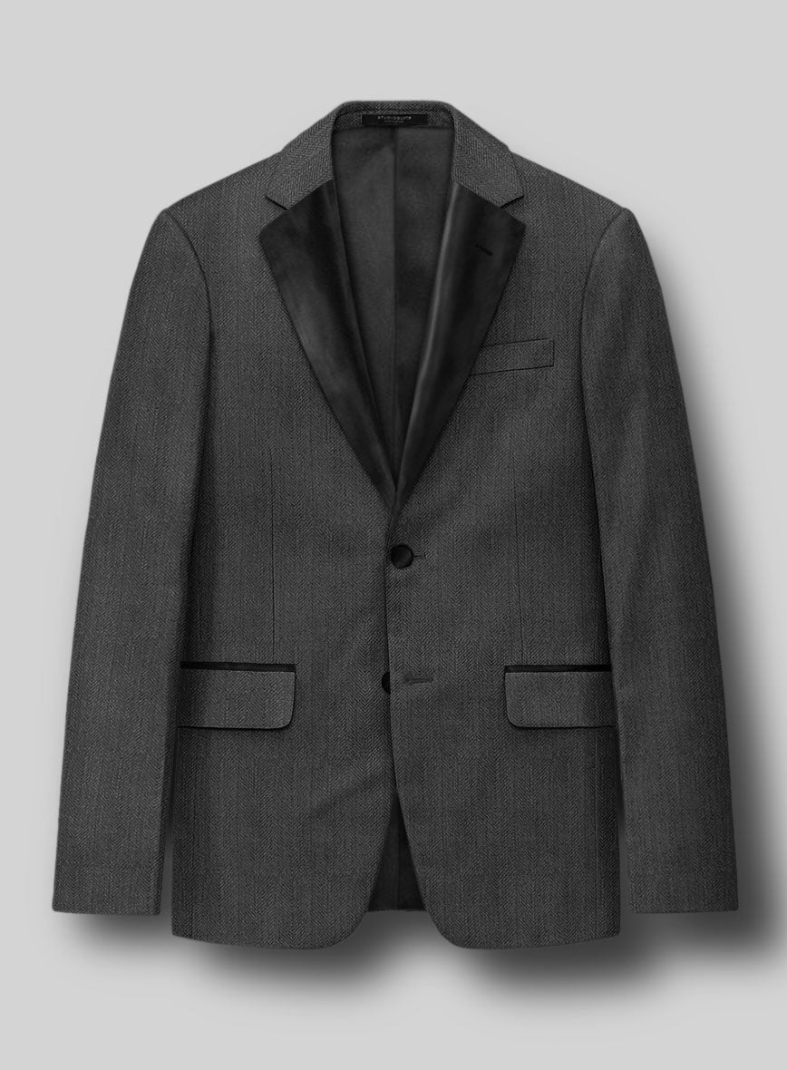 Napolean Imperial Gray Herringbone Wool Tuxedo Suit
