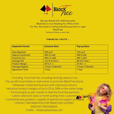 BlackTree Clothing  store Franchises onboarding legal fee.