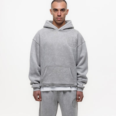MAGIRI Embroidered Acid Washed Oatmeal Hoodie