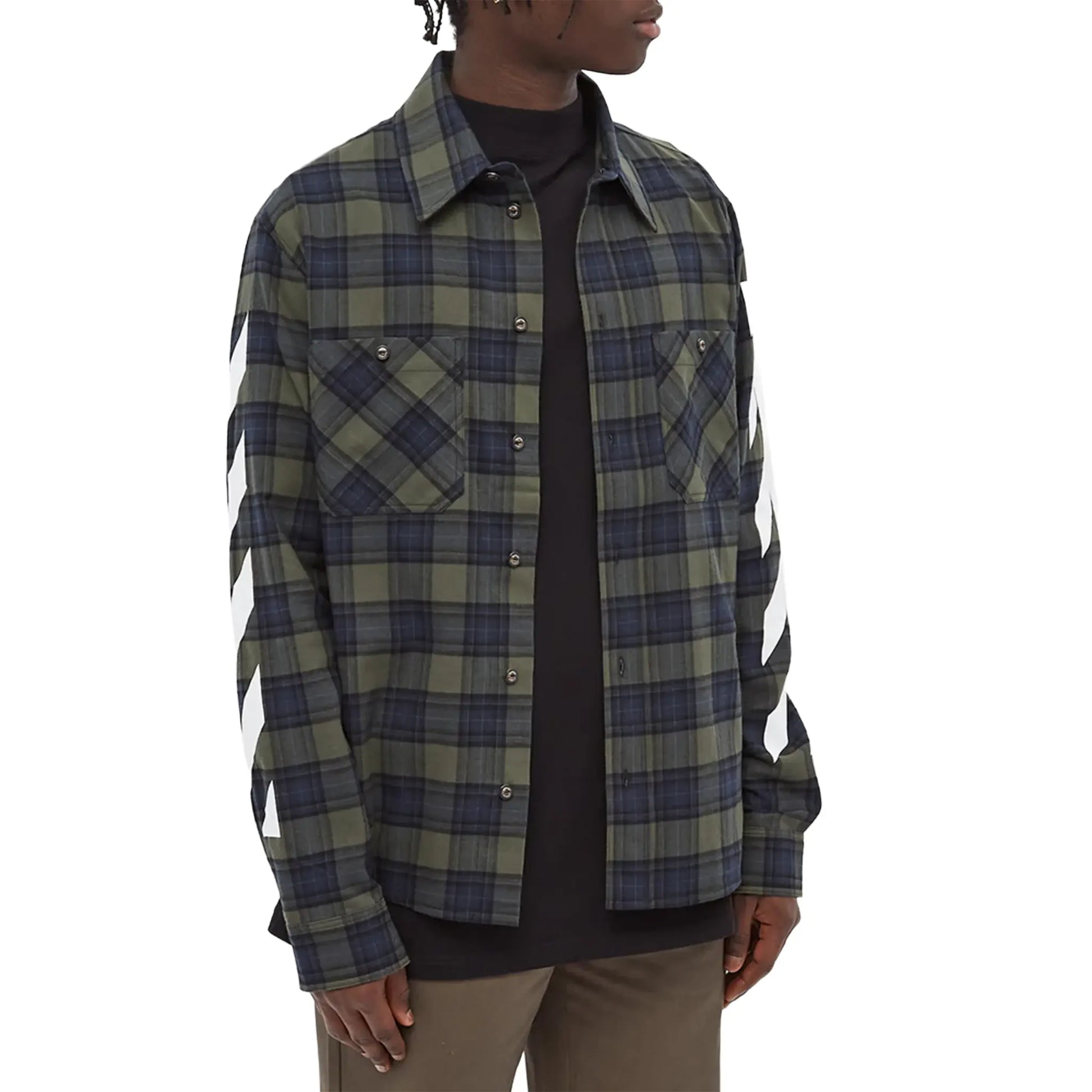 Off-White Diagonal Check L/S Green Flannel Shirt