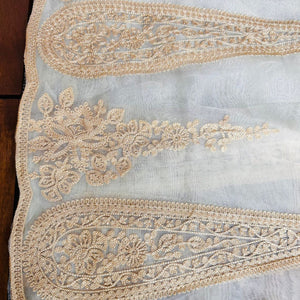 Off White Semi-Pure Organza Saree with Exquisite Lucknowi Work & Matching Blouse