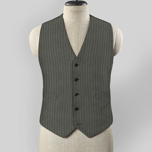 Olive Green Pinstripe Waist Coat