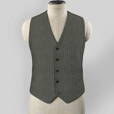 Olive Green Pinstripe Waist Coat