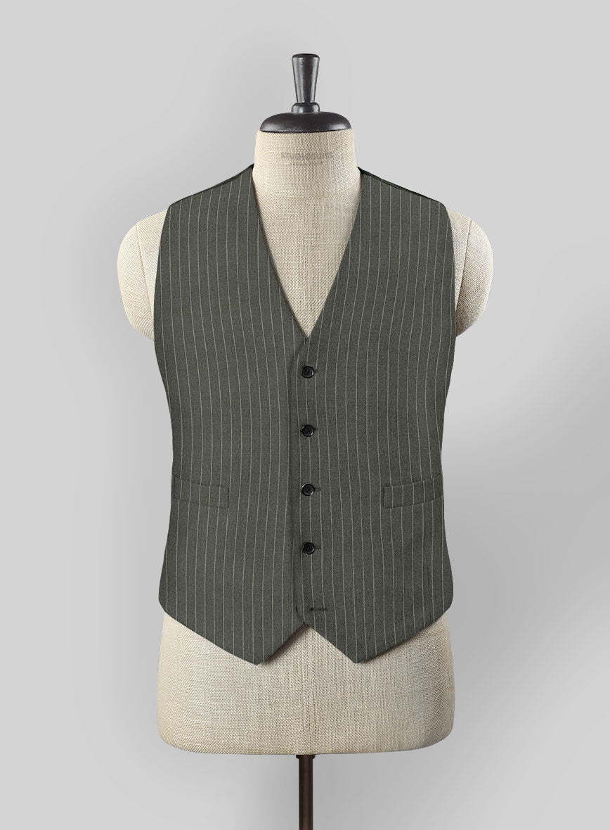 Olive Green Pinstripe Waist Coat