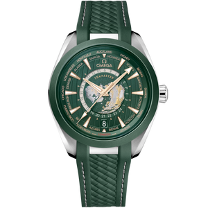 Omega Seamaster Aqua Terra 150M Co‑Axial Master Gmt Worldtimer Green Dial Men 43MM