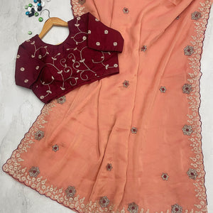 Orange Kasoli Silk Saree with Beautiful Embroidery and Contrast Thread Work