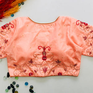 Orange Pearl Embroidered Keri Silk Party Wear Blouse