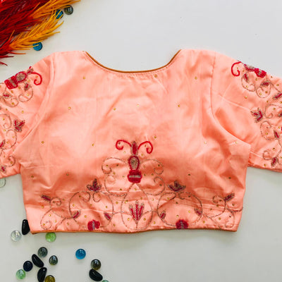 Orange Pearl Embroidered Keri Silk Party Wear Blouse