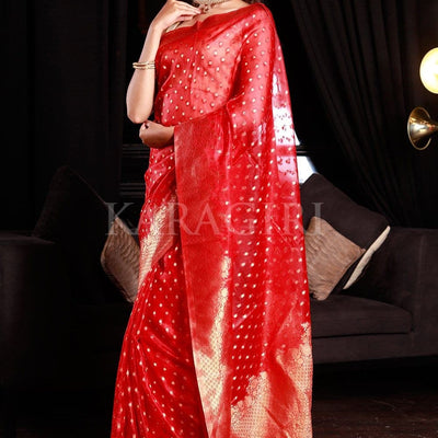 Apple Red Organza Saree