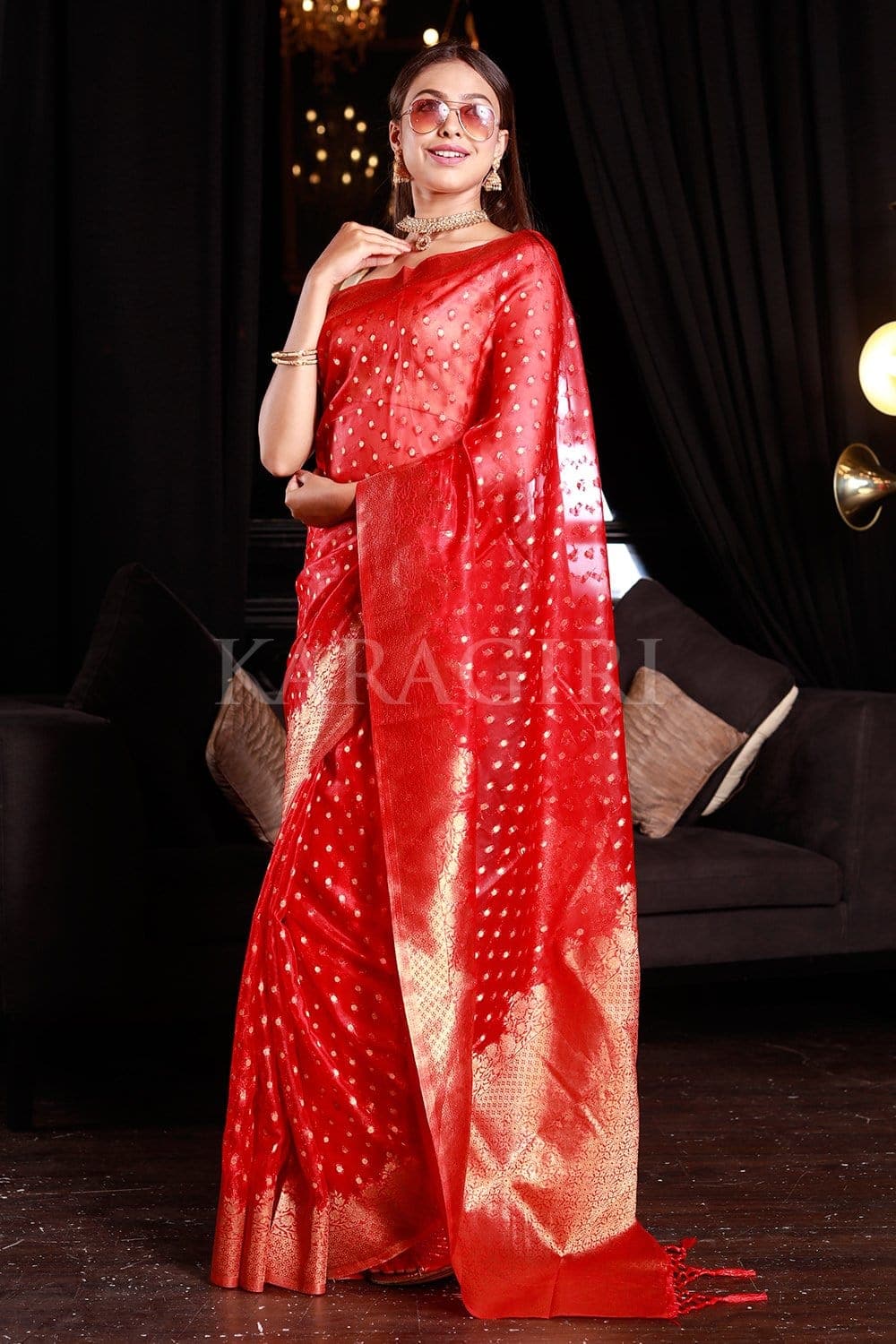 Apple Red Organza Saree