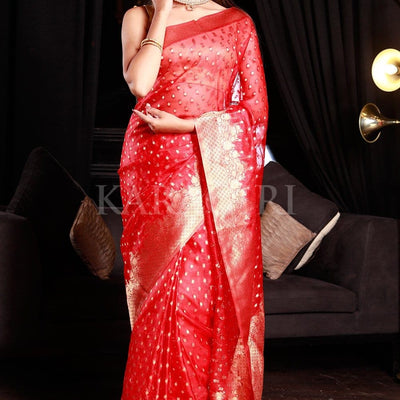Apple Red Organza Saree