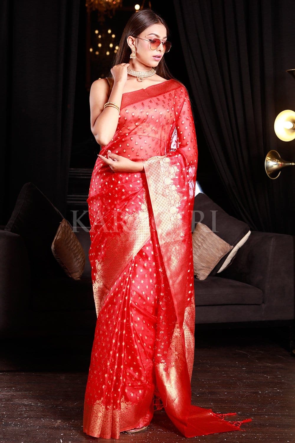 Apple Red Organza Saree
