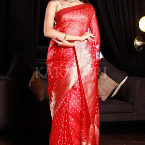 Apple Red Organza Saree