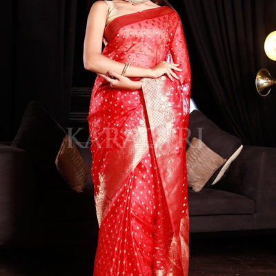 Apple Red Organza Saree