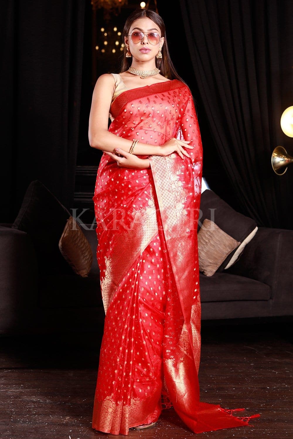 Apple Red Organza Saree