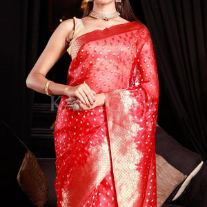 Apple Red Organza Saree