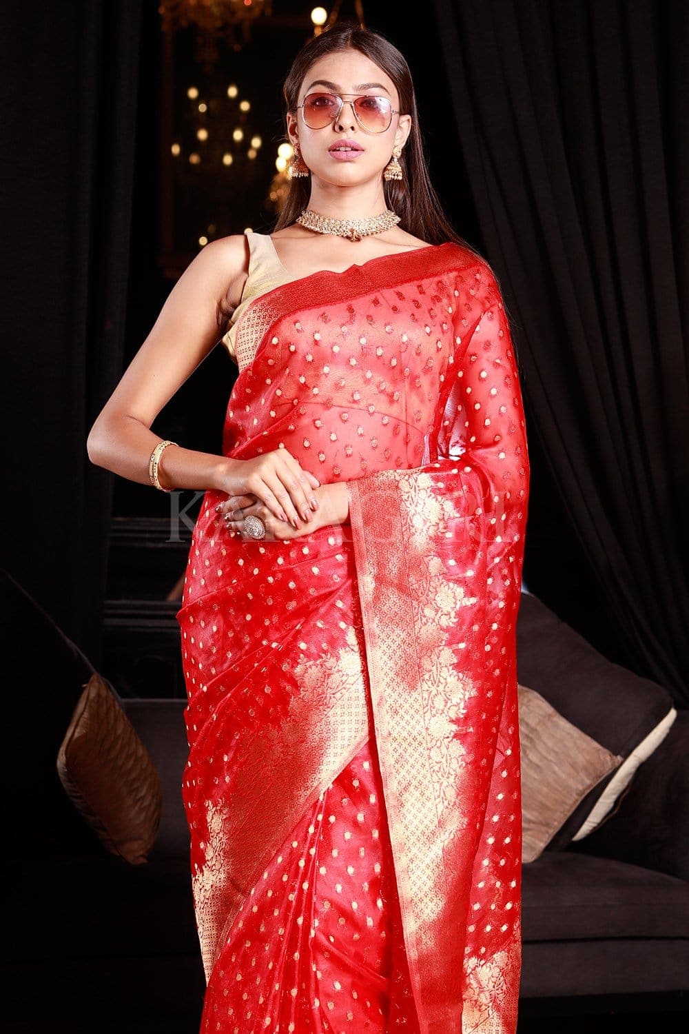 Apple Red Organza Saree