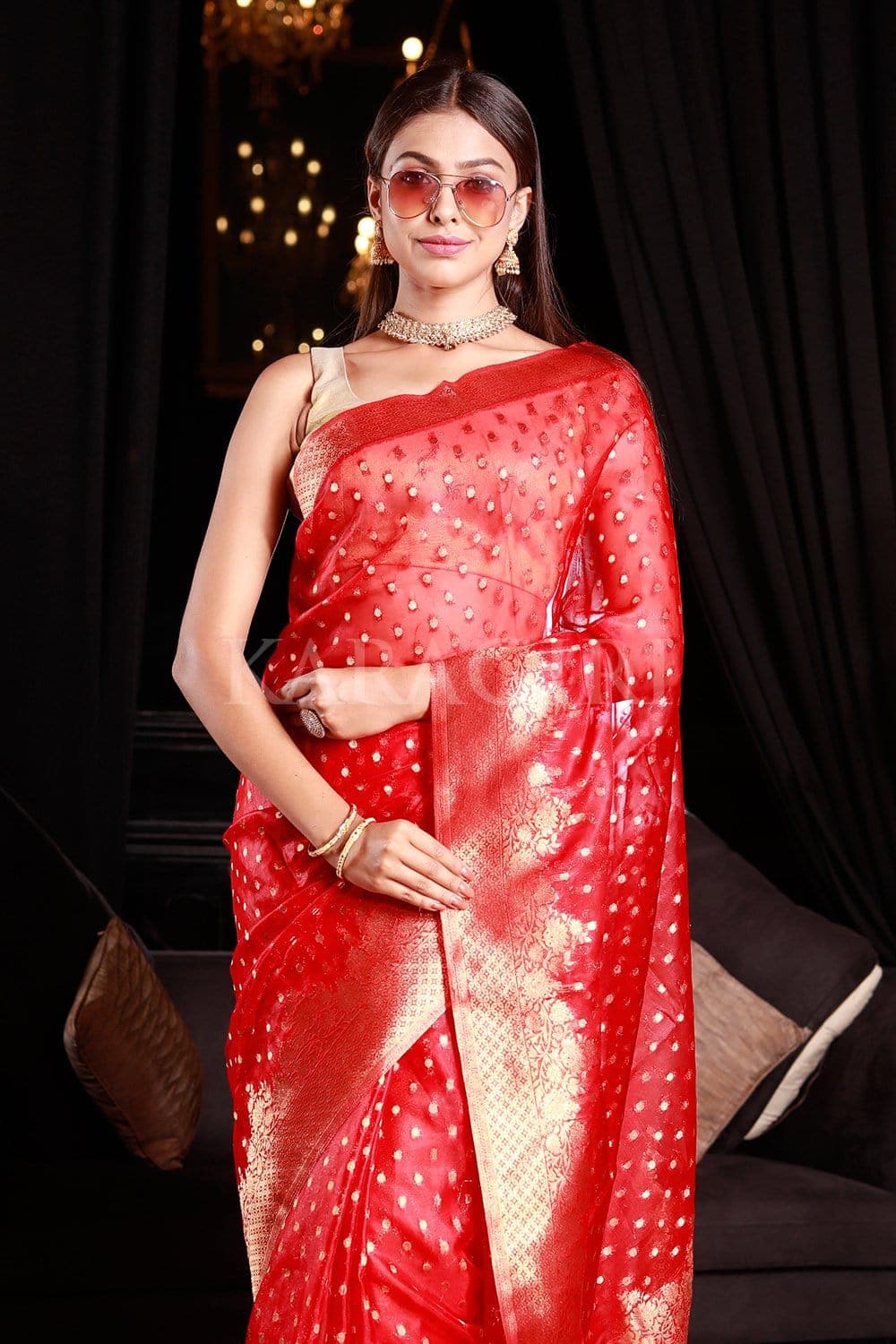 Apple Red Organza Saree