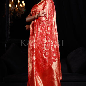 Bittersweet Peach Organza Silk Saree
