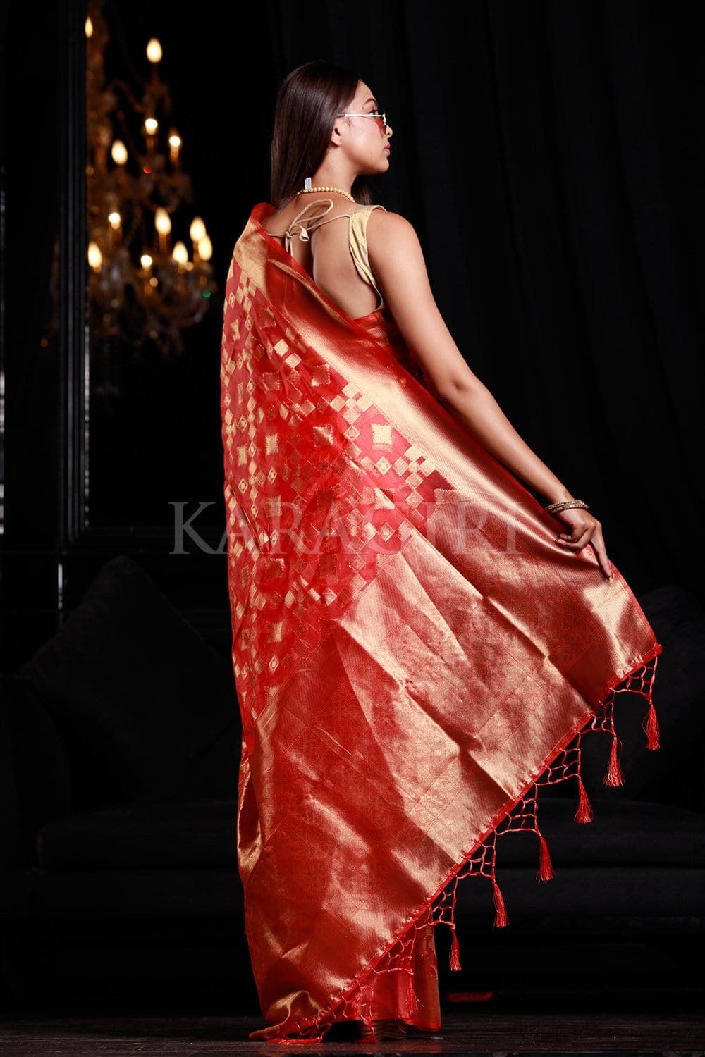 Bittersweet Peach Organza Silk Saree