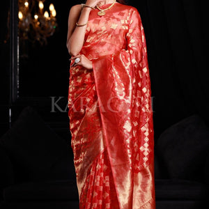 Bittersweet Peach Organza Silk Saree