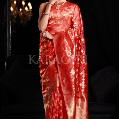 Bittersweet Peach Organza Silk Saree