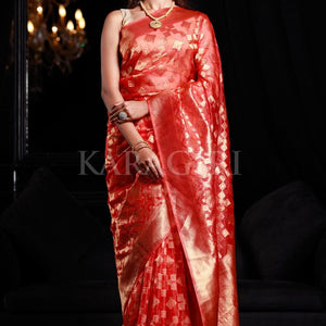 Bittersweet Peach Organza Silk Saree