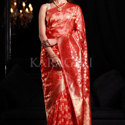 Bittersweet Peach Organza Silk Saree