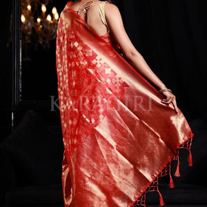 Bittersweet Peach Organza Silk Saree