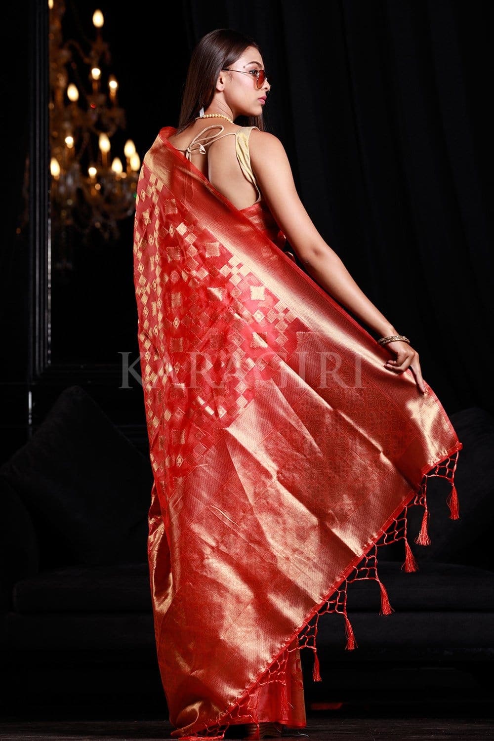 Bittersweet Peach Organza Silk Saree