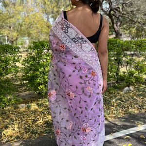 Bright Lilac Purple Organza Saree