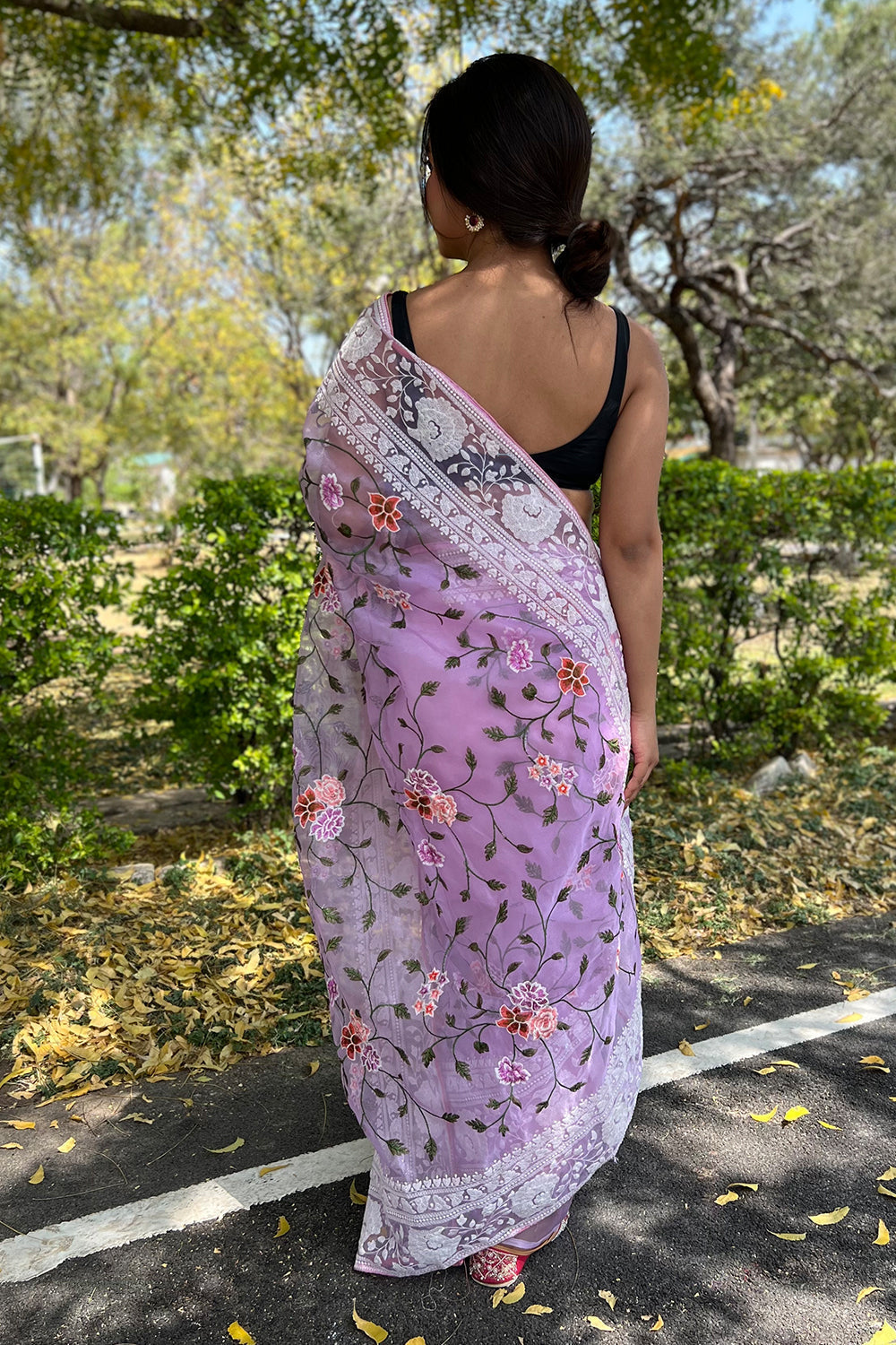 Bright Lilac Purple Organza Saree