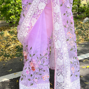 Bright Lilac Purple Organza Saree