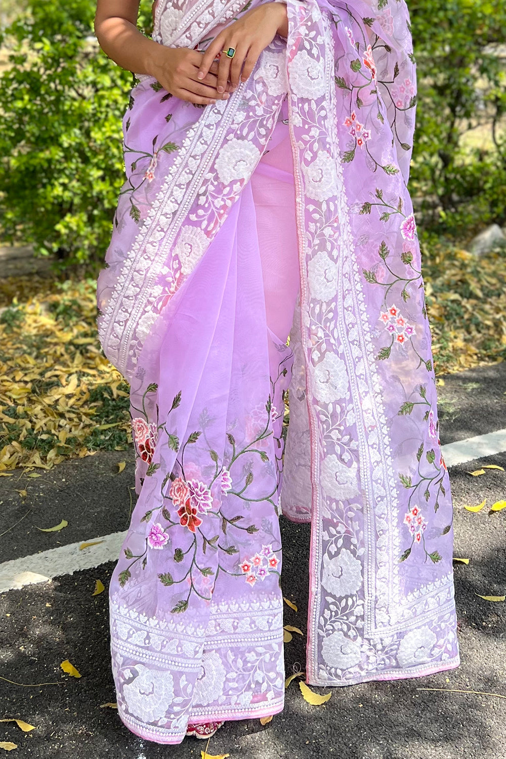 Bright Lilac Purple Organza Saree