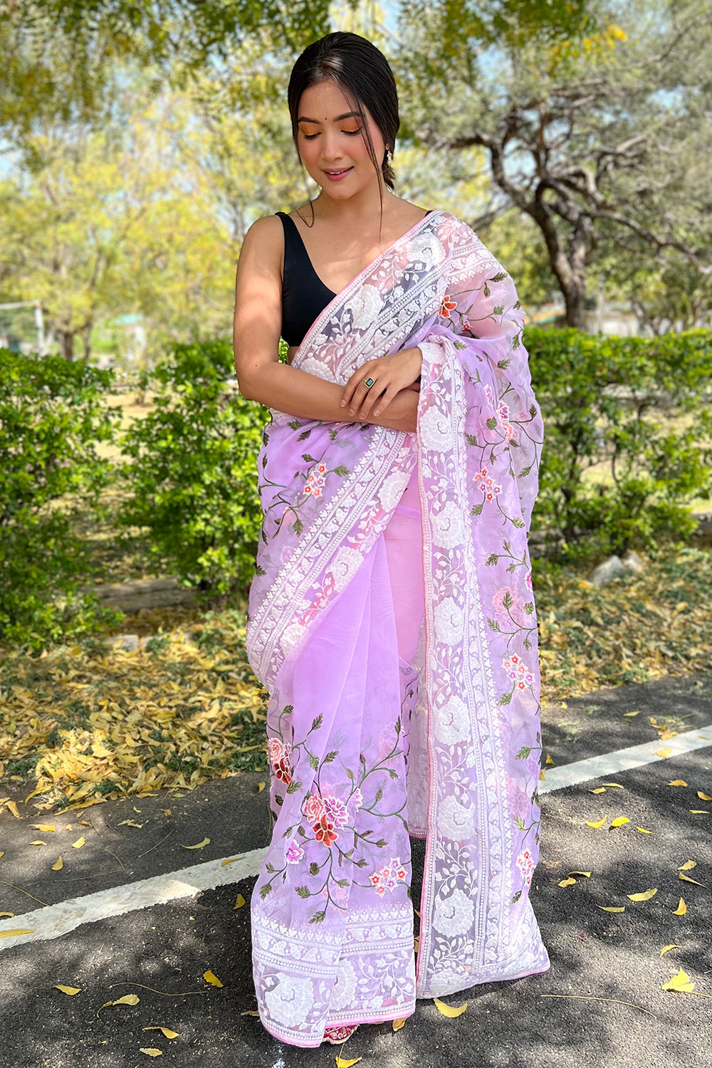 Bright Lilac Purple Organza Saree