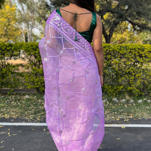 Bright Lilac Purple Organza Saree