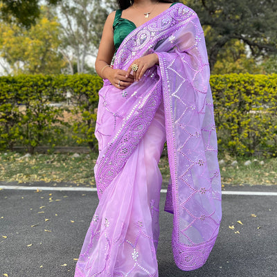 Bright Lilac Purple Organza Saree