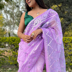 Bright Lilac Purple Organza Saree