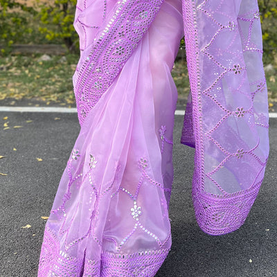 Bright Lilac Purple Organza Saree