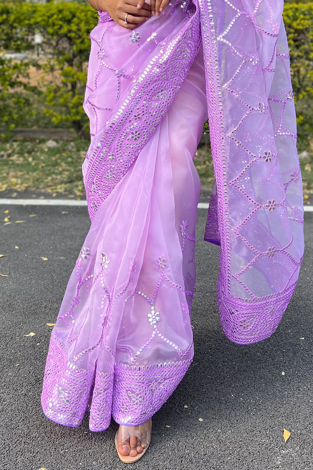 Bright Lilac Purple Organza Saree